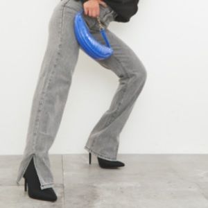 PrettyLittleThing Washed Grey Split Hem Straight Leg jeans PLT flattering trendy